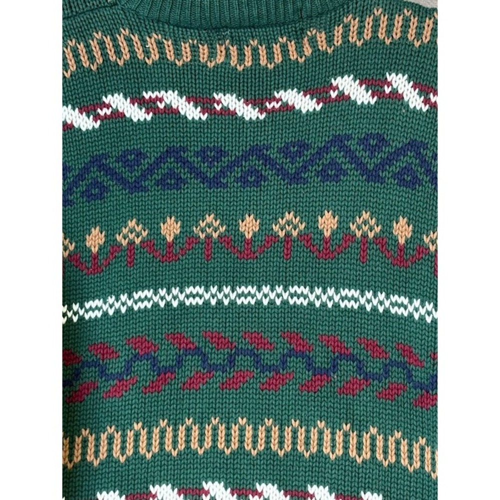 River Trader Green Geometric Pattern Cotton Sweater Mens Size L Vintage Retro - Picture 9 of 9